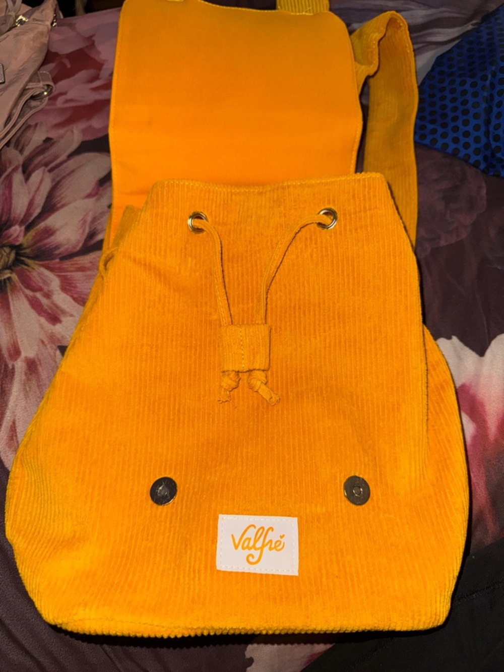 Valfre Orange/Yellow Corduroy Mini Backpack with Heart Buckles - Picture 3 of 5